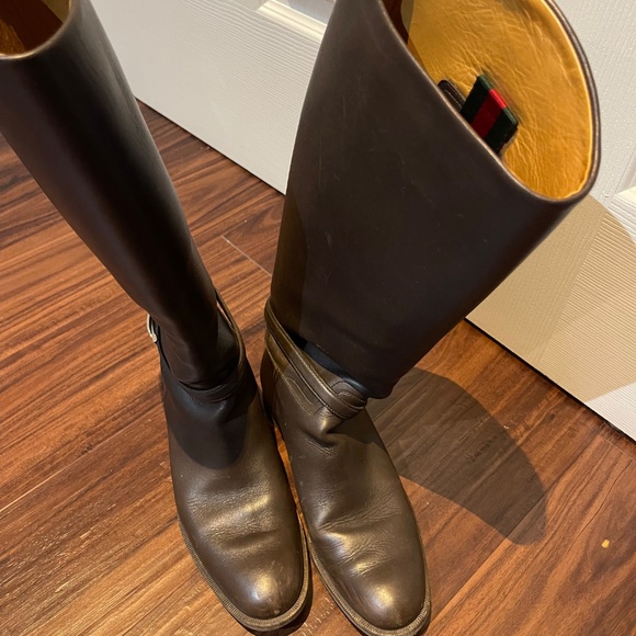 Gucci Brown Leather Riding Boots 37 1/2 - Picture 2 of 5